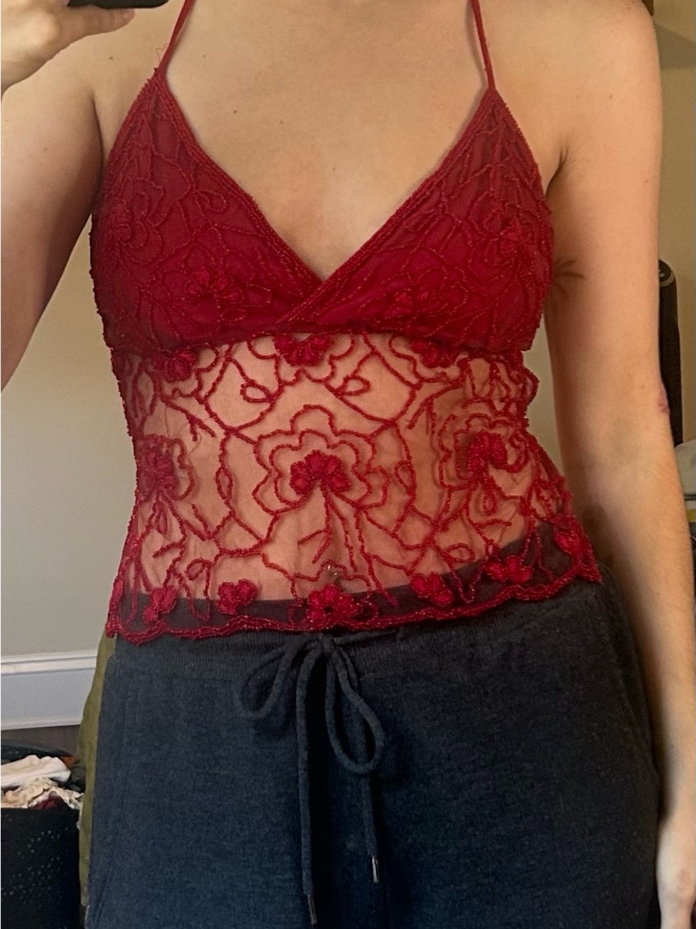 Beaded red halter top